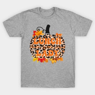 Lunch Lady Leopard Pumpkin Fall Autumn Thanksgiving Turkey T-Shirt